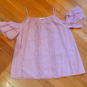Pink cold shoulder lace top
